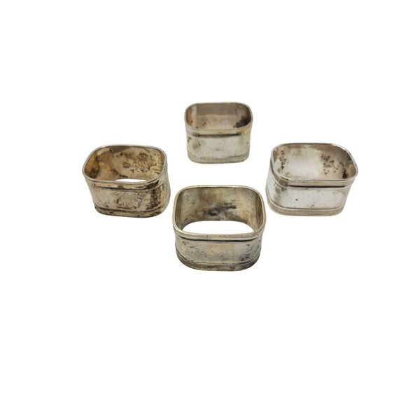 Set Of 4 Vintage Silver Plated Napkin Rings With Patina - Picture 4 of 4